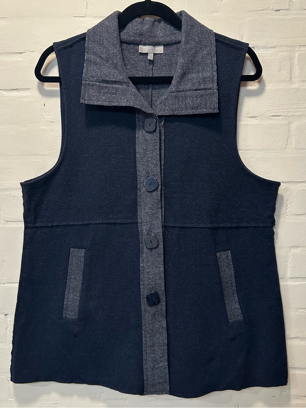 Habitat Navy Gray Contrast Button Front Vest Size L Lagenlook Artsy Scandinavian
